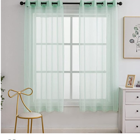 PI Green Sheer Voile Curtains Panels,Ring Top Natural Window Draperies - Picture 1 of 7